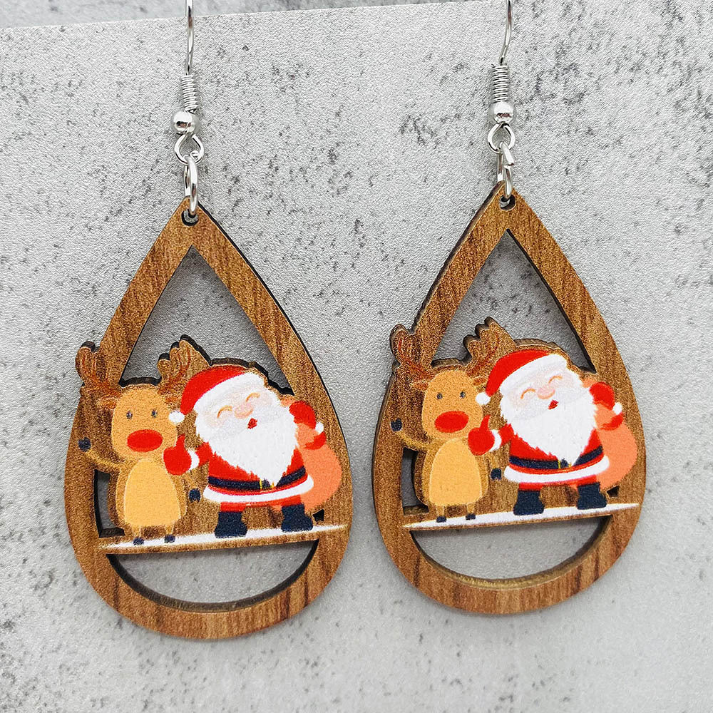 Wholesale Santa Claus Bells Red Car Water Drop Wooden Earrings